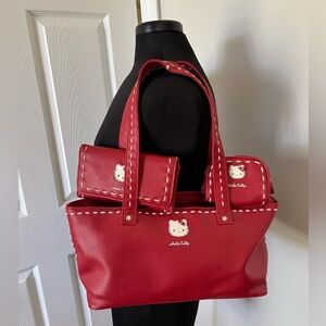 Vintage Y2K 2005 Hello kitty Sanrio red leather shoulder bag/coin purse/wallet